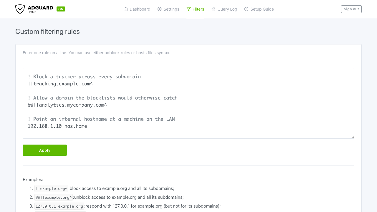 Custom Filtering Rules