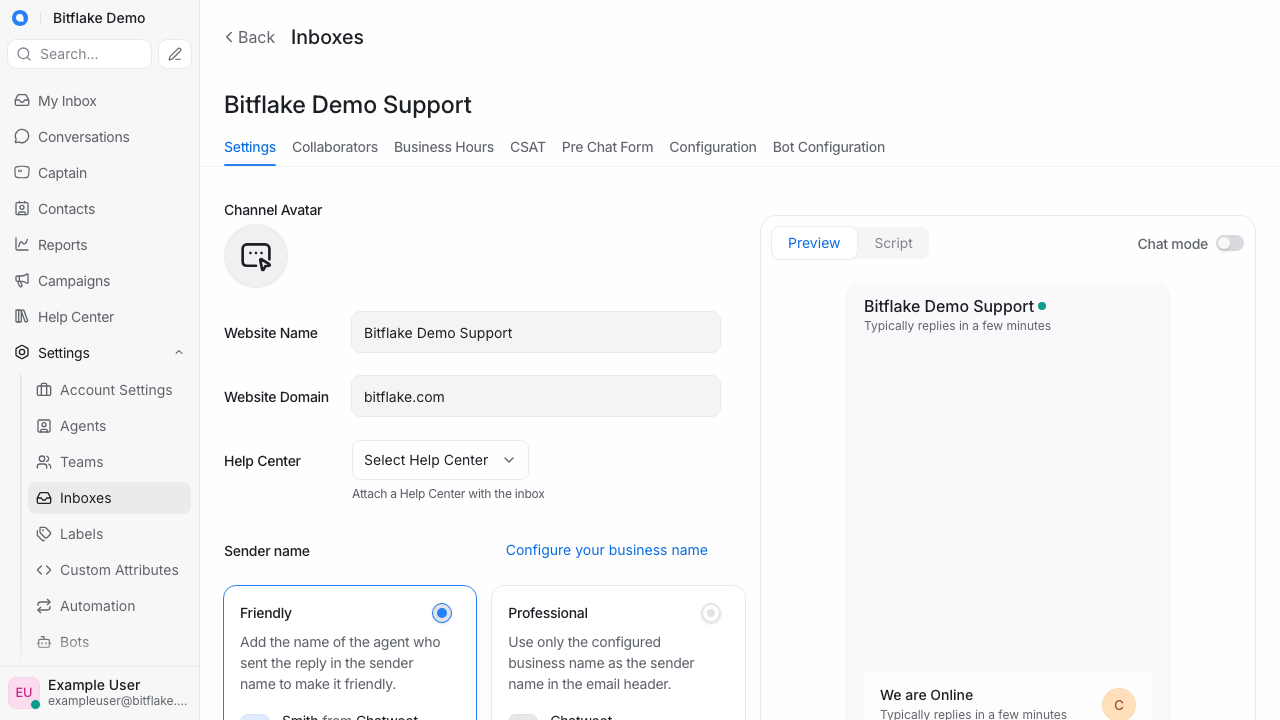 Website Widget Configuration