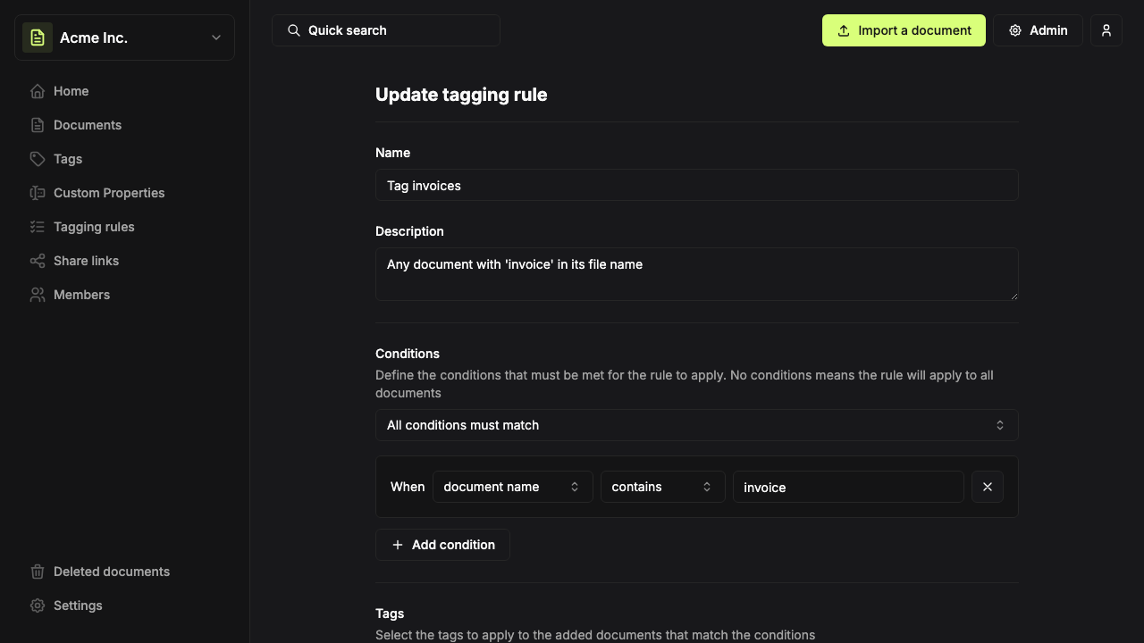 Tagging rule editor