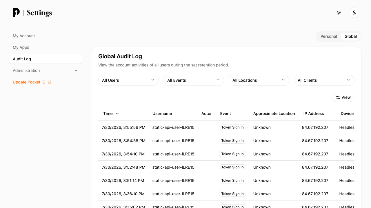 Global Audit Log