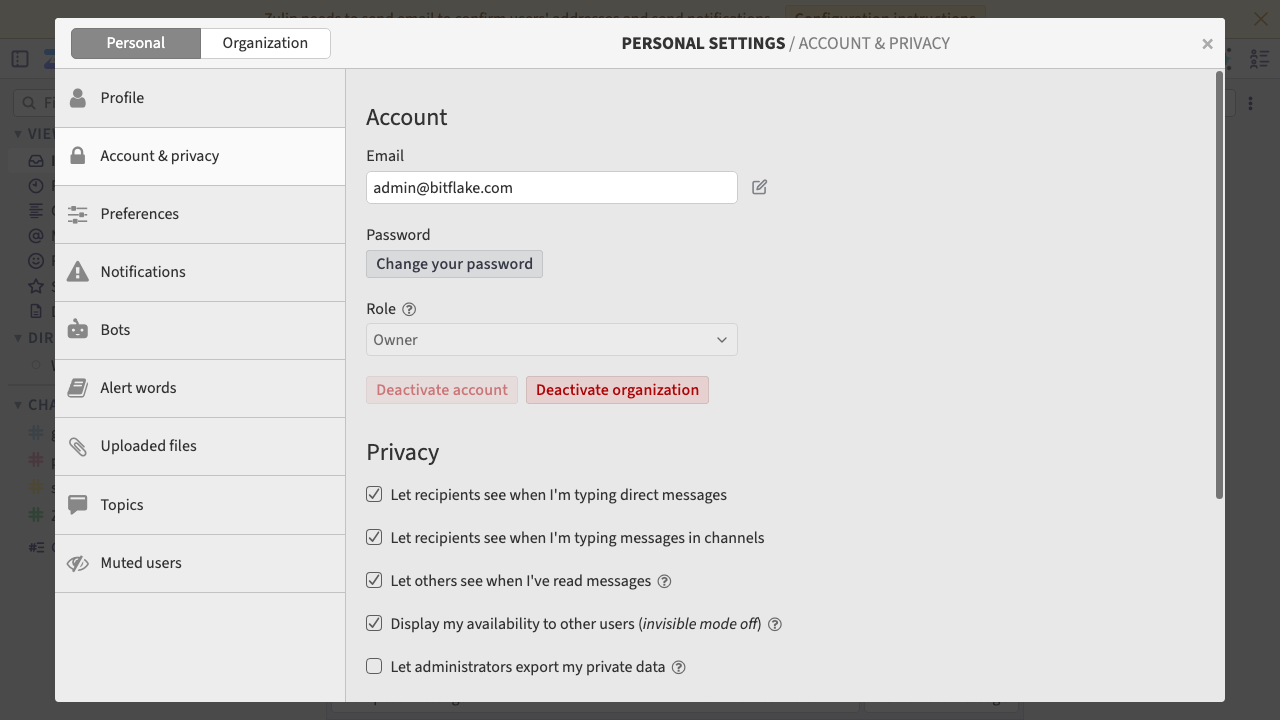 Account & privacy settings